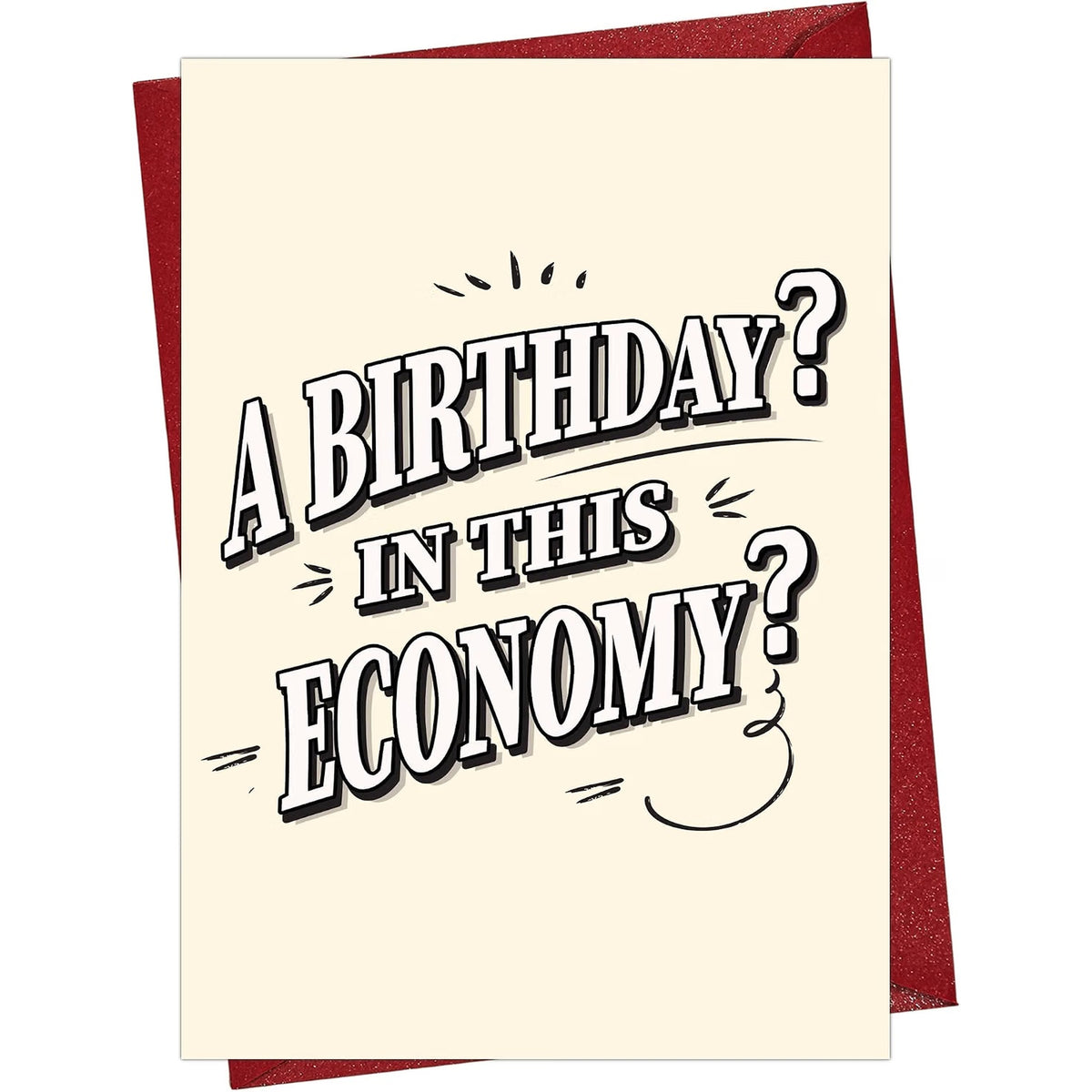 Funny Birthday Card with Red Envelope, Blank Inside — front cover and envelope
