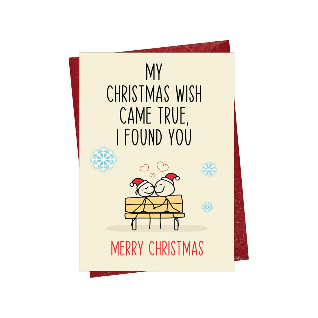 Romantic Christmas Card with Red Envelope, Blank Inside - front cover