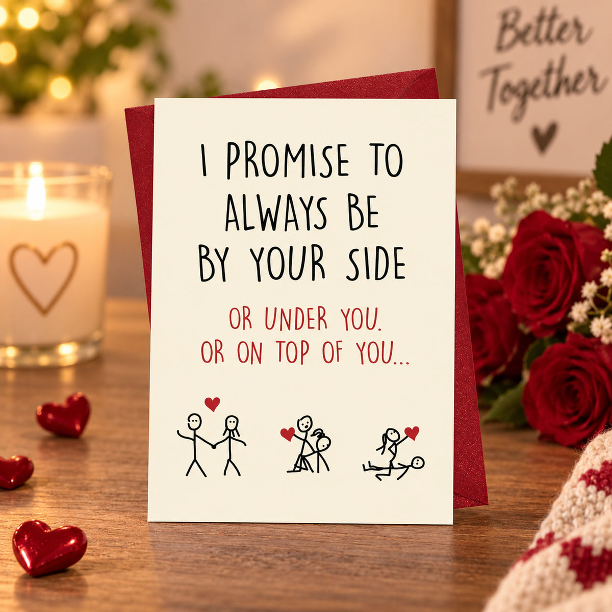 Funny Romantic Love Card with Red Envelope - lifestyle view