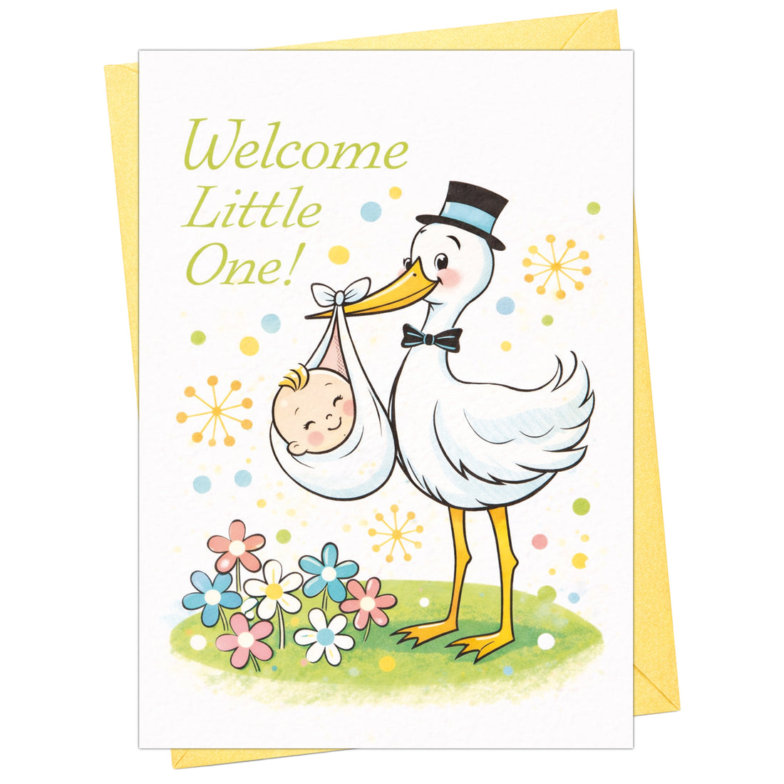 Baby Shower Card with Envelope - Cute Stork Baby Cards Congratulations for Girl or Boy