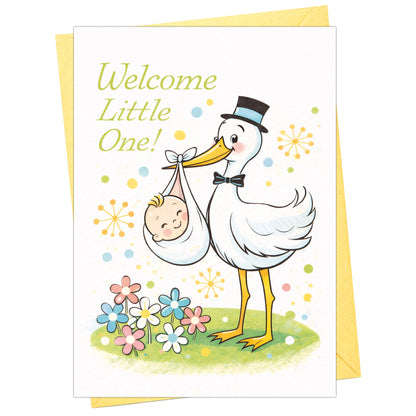Baby Shower Card with Envelope - Cute Stork Baby Cards Congratulations for Girl or Boy