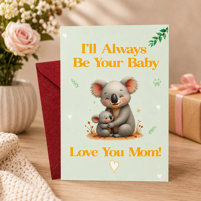 Koala I Love You Mom Card with Red Envelope lifestyle display