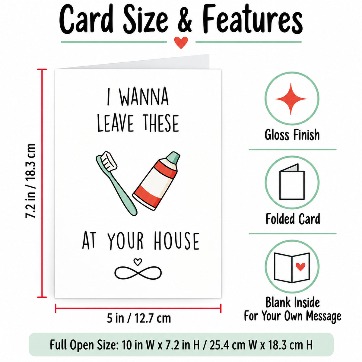 Cheerin Toothbrush and Toothpaste Love Card — card dimensions and features