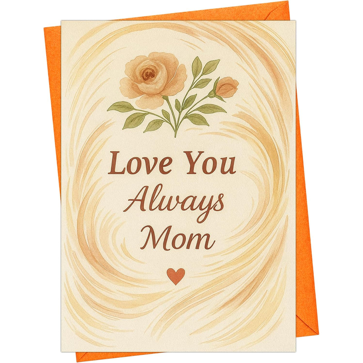 Love You Always Mom floral greeting card — front and envelope