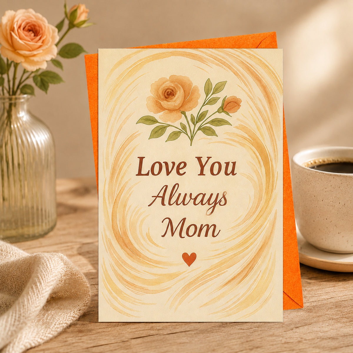 Love You Always Mom floral greeting card — lifestyle view