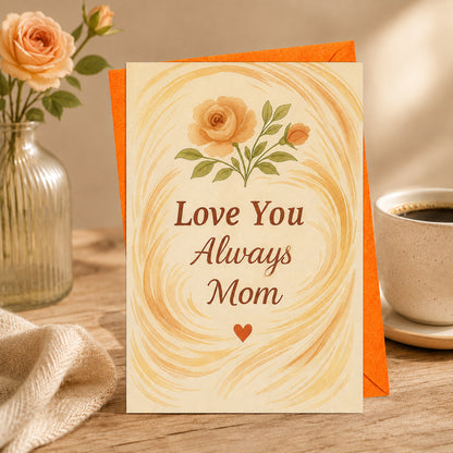Love You Always Mom floral greeting card — lifestyle view