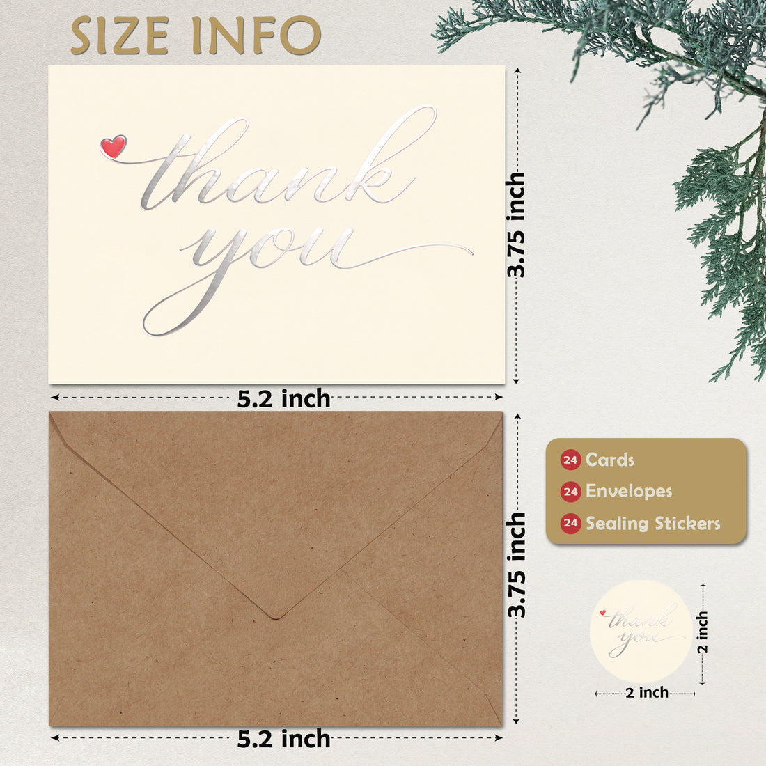 Cheerin 24 Pack White Thank You Cards With Envelopes Set - Elegant Silver Foil Thank You Notes for Wedding, Birthday and Busines