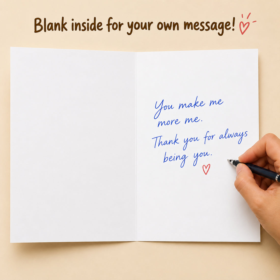 Romantic Love Card with Red Envelope, Blank Inside — interior with handwritten message example