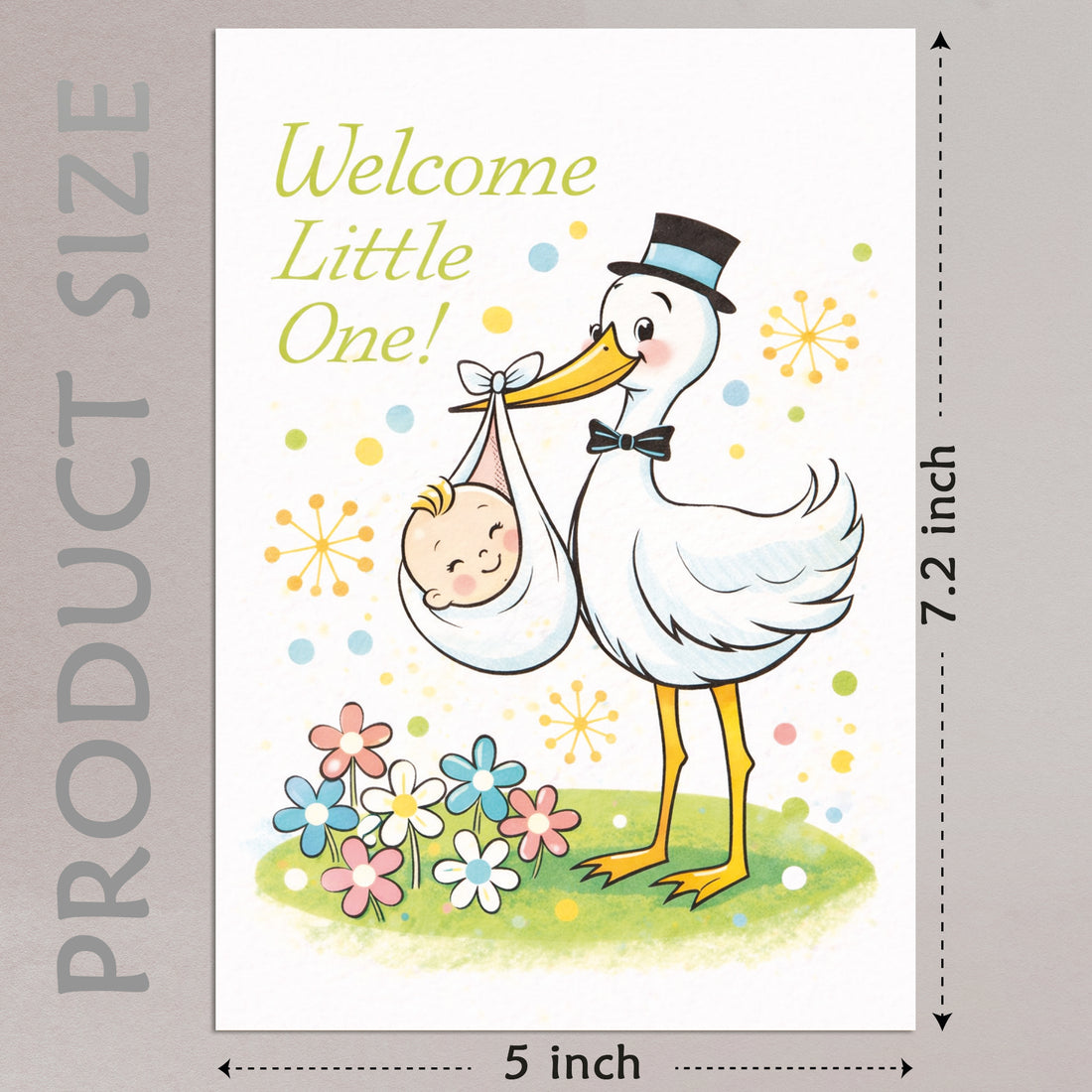 Baby Shower Card with Envelope - Cute Stork Baby Cards Congratulations for Girl or Boy