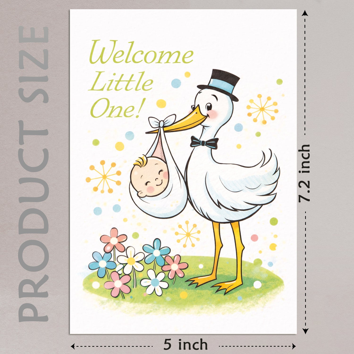 Baby Shower Card with Envelope - Cute Stork Baby Cards Congratulations for Girl or Boy