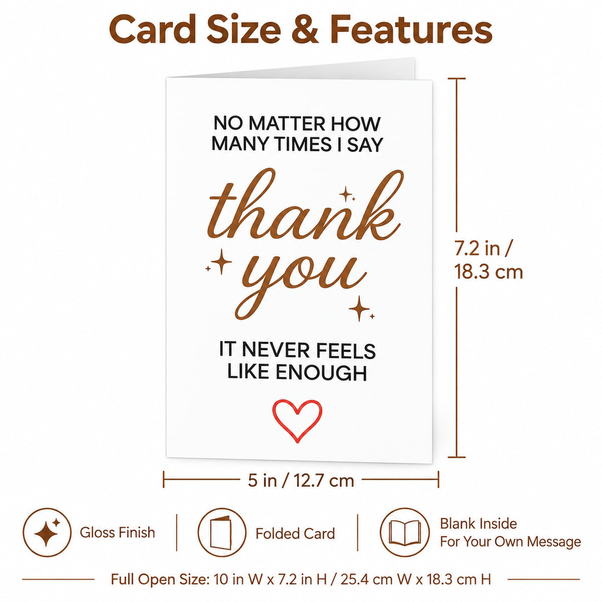 Thank You Card with Kraft Envelope, Blank Inside - size and product details
