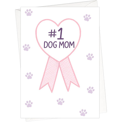 Dog Mom Greeting Card with Paw Print Ribbon Design - front cover