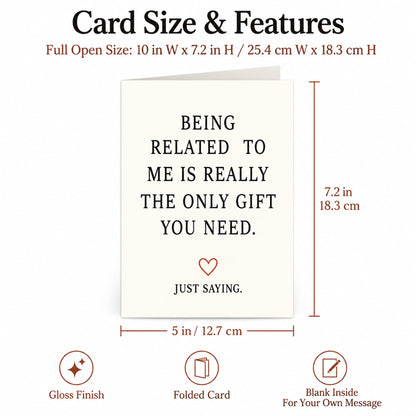 Funny Family Greeting Card with Kraft Envelope — card dimensions and features