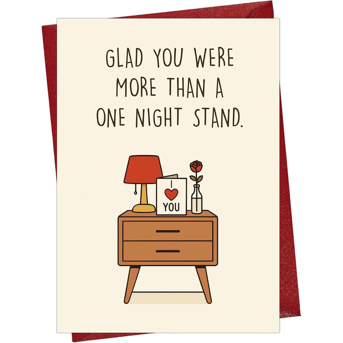 Funny One Night Stand Love Card, Blank Inside — front cover and envelope
