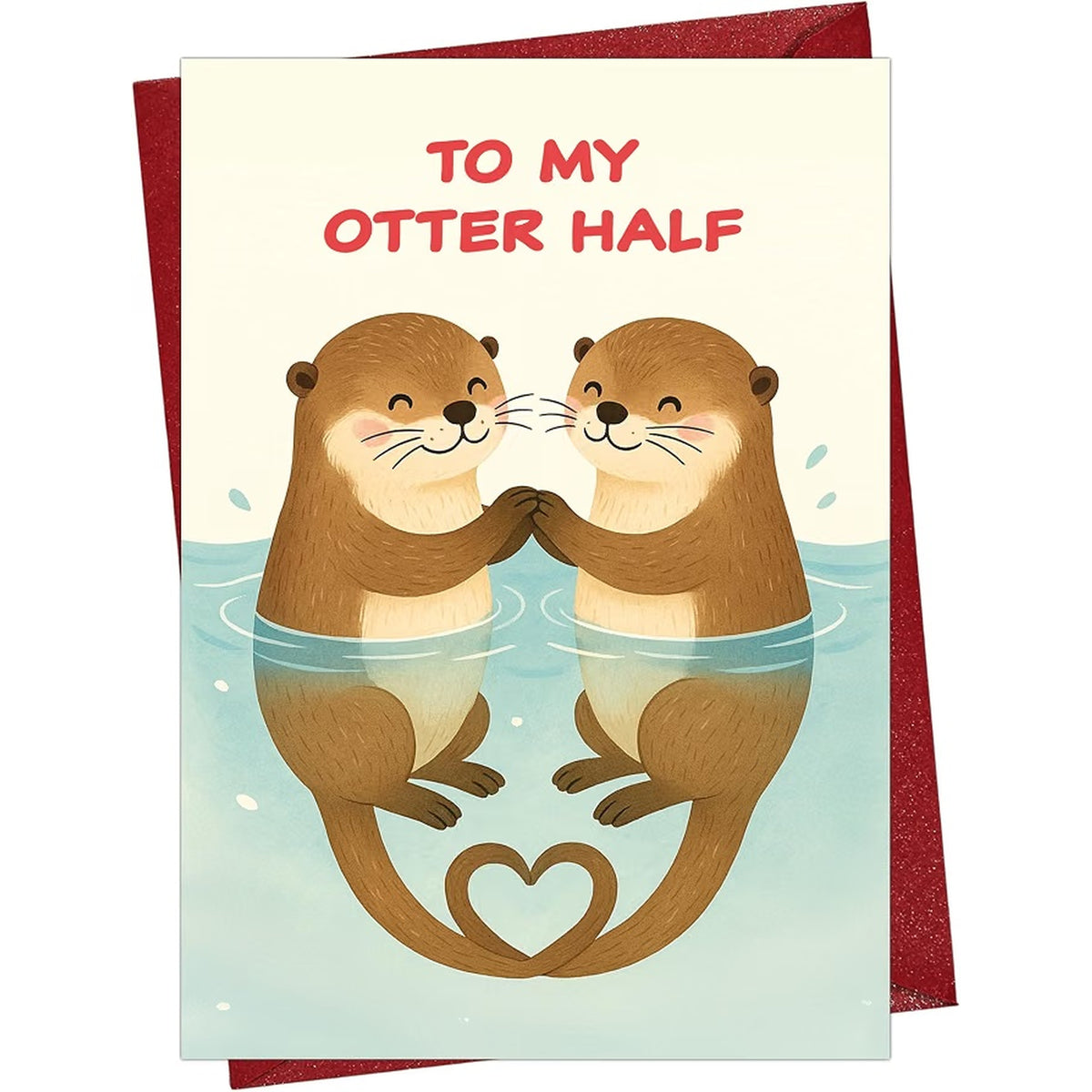 Otter Love Greeting Card with Red Envelope — front cover and envelope