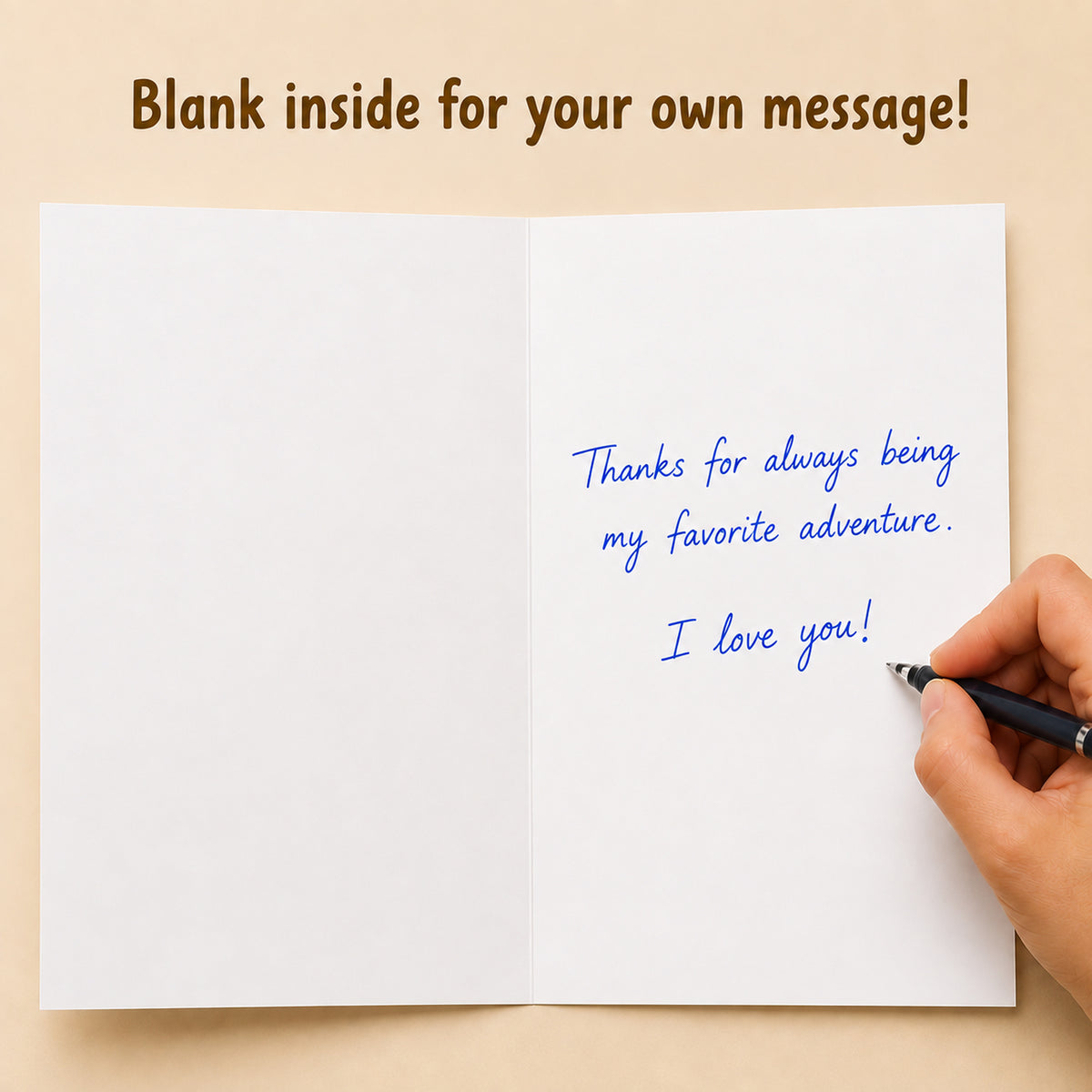 Penguin I Love You Greeting Card with Red Envelope — card interior and message example