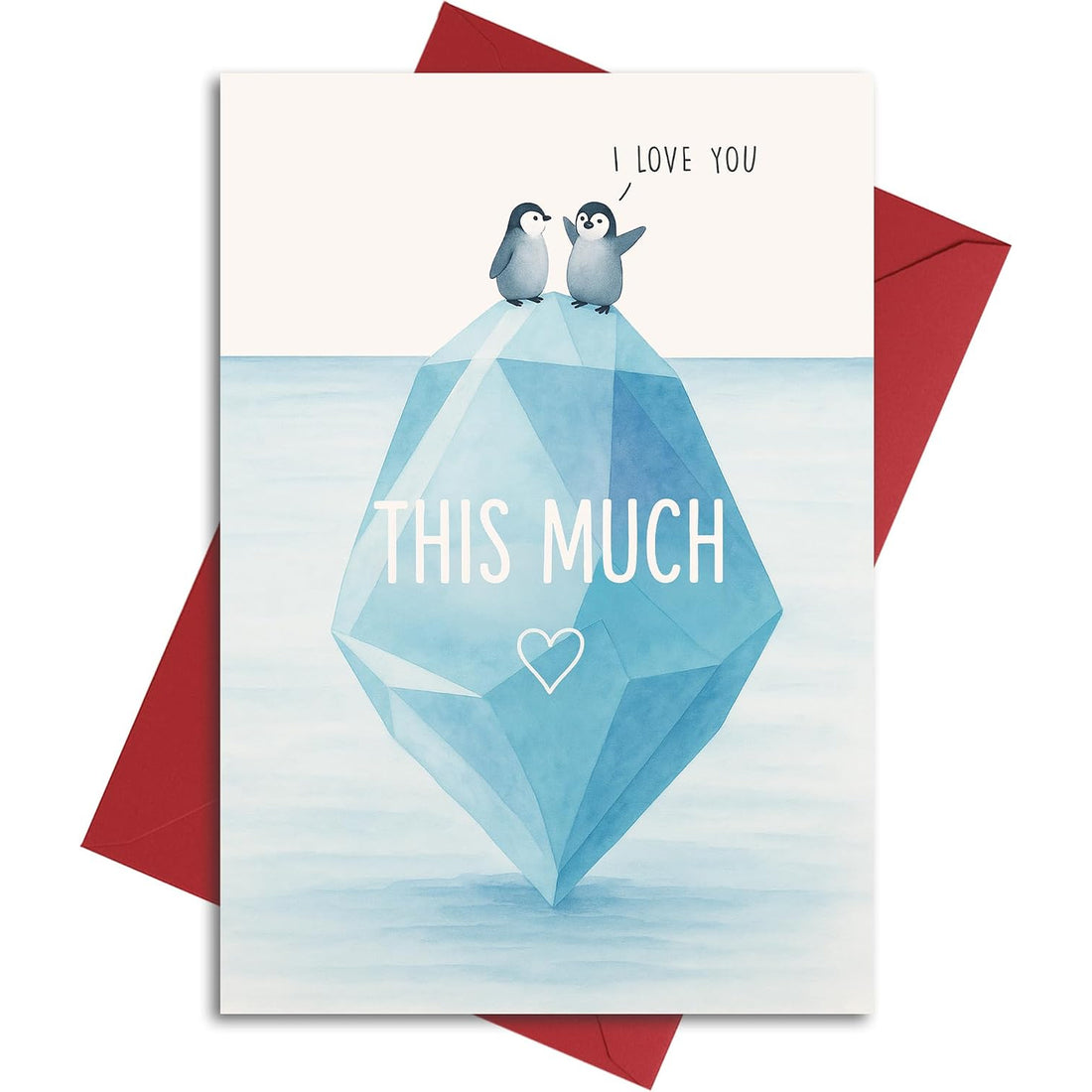 Penguin I Love You Card with Red Envelope — front cover and envelope