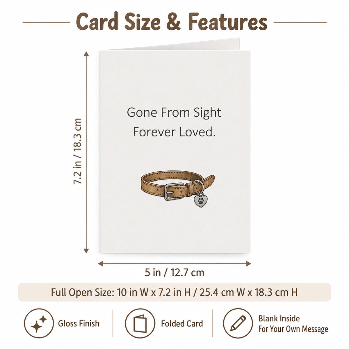 Cheerin Pet Collar Sympathy Cards — card dimensions and features