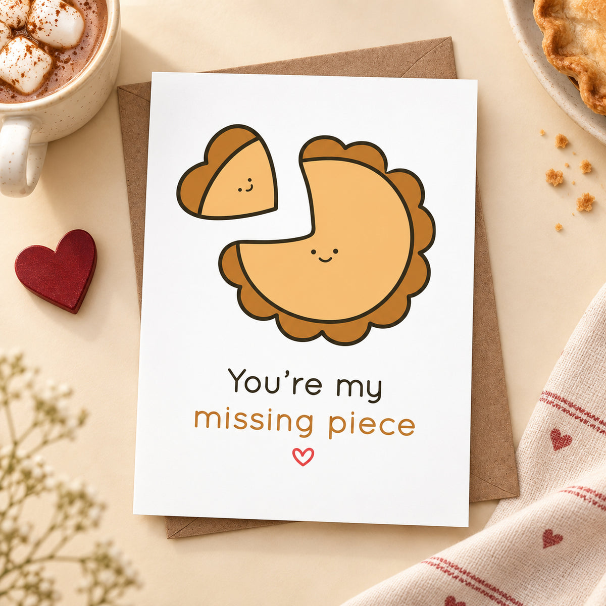 Missing Piece Love Greeting Card with Kraft Envelope — card in a gift setting