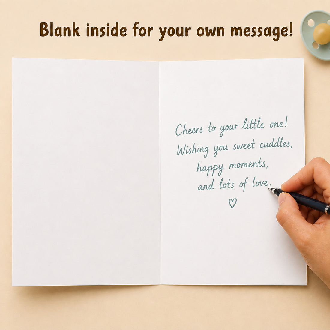 Popping Bottles Baby Shower Card — card interior and message example