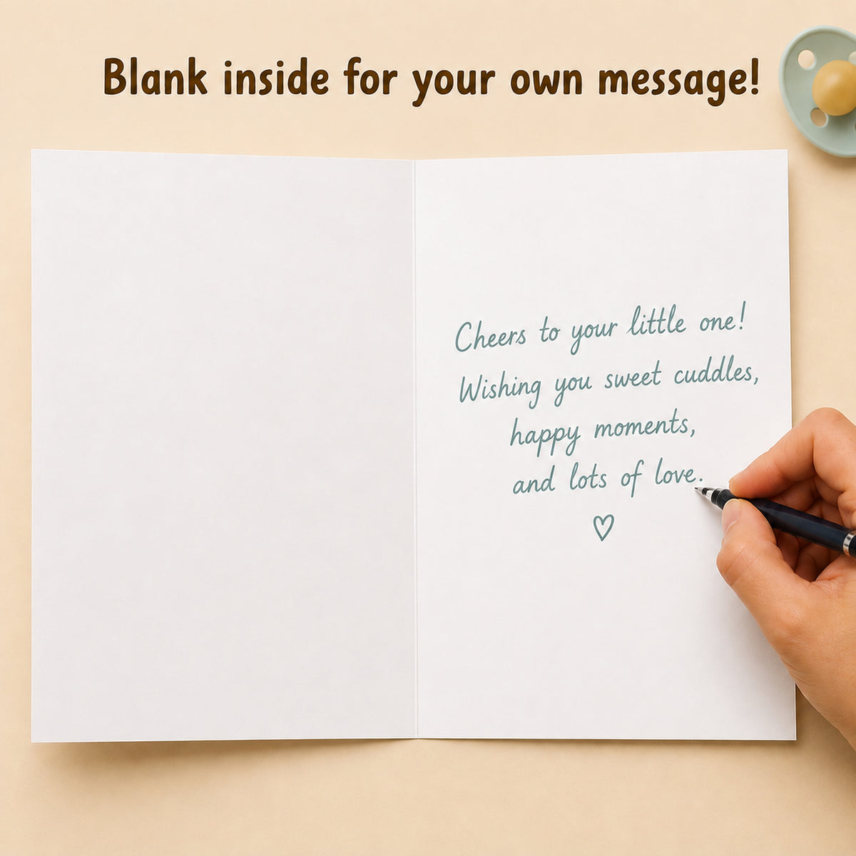 Popping Bottles Baby Shower Card — card interior and message example