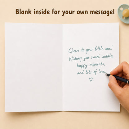 Popping Bottles Baby Shower Card — card interior and message example