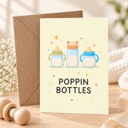 Popping Bottles Baby Shower Card — card in a gift setting