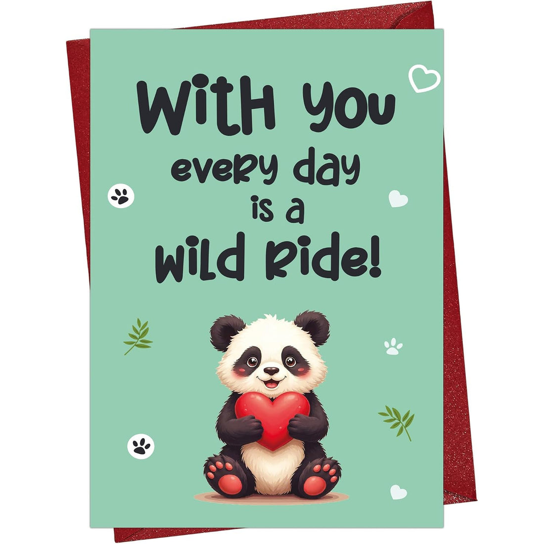 Panda Love Greeting Card with Red Envelope — front cover and envelope