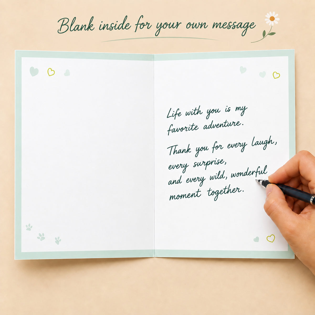 Panda Love Greeting Card with Red Envelope — card interior and message example