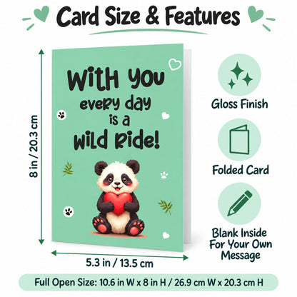 Panda Love Greeting Card with Red Envelope — card dimensions and features