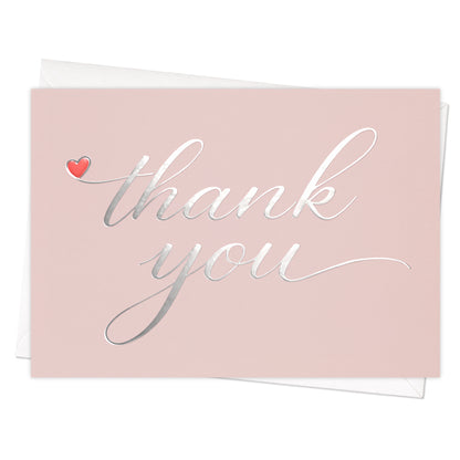 Cheerin 24 Pack Pink Thank You Cards With Envelopes Set - Elegant Silver Foil Thank You Notes for Wedding, Birthday and Baby Shower