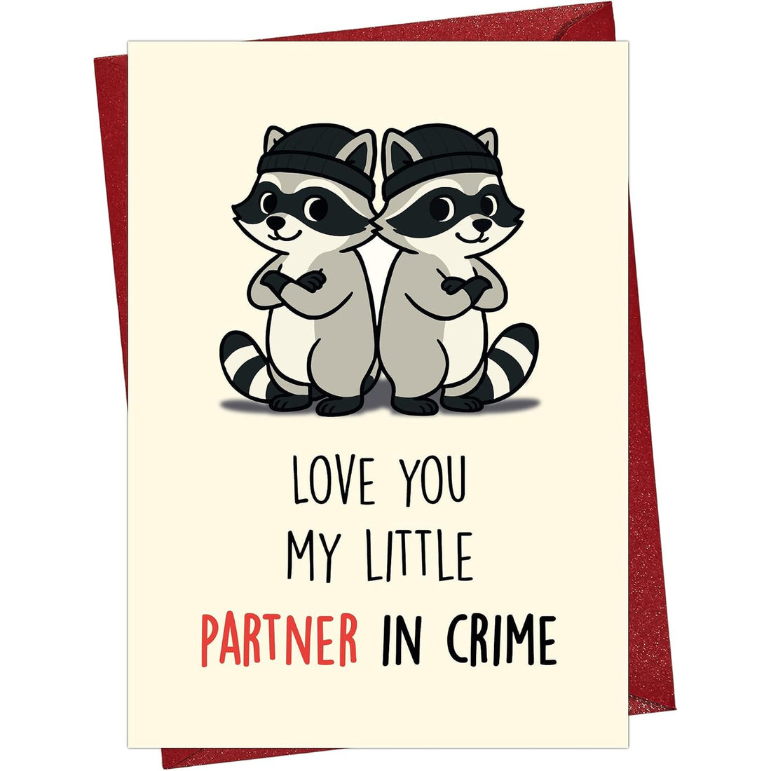 Funny Raccoon I Love You Card with Red Envelope — front cover and envelope