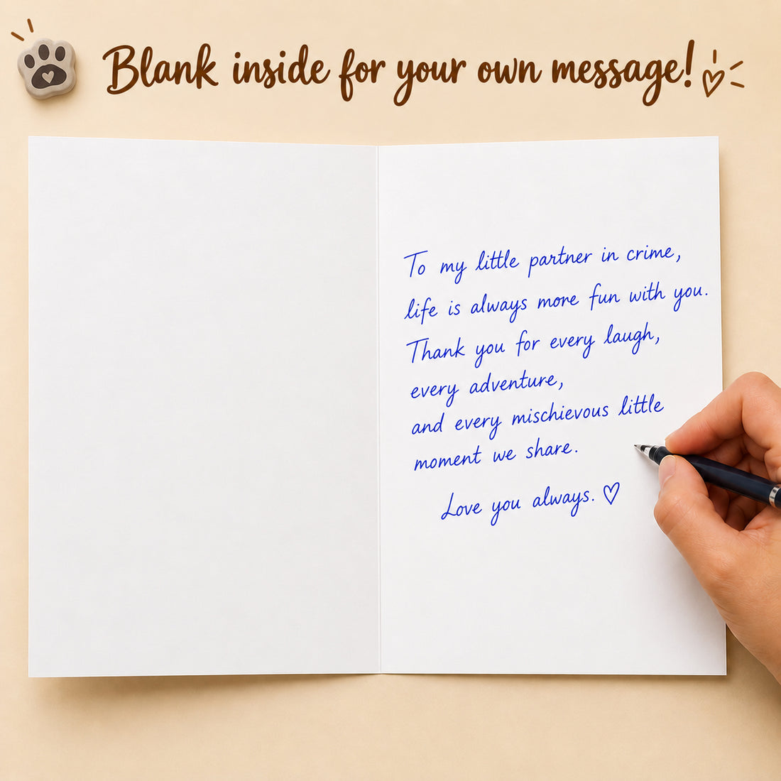 Funny Raccoon I Love You Card with Red Envelope — card interior and message example