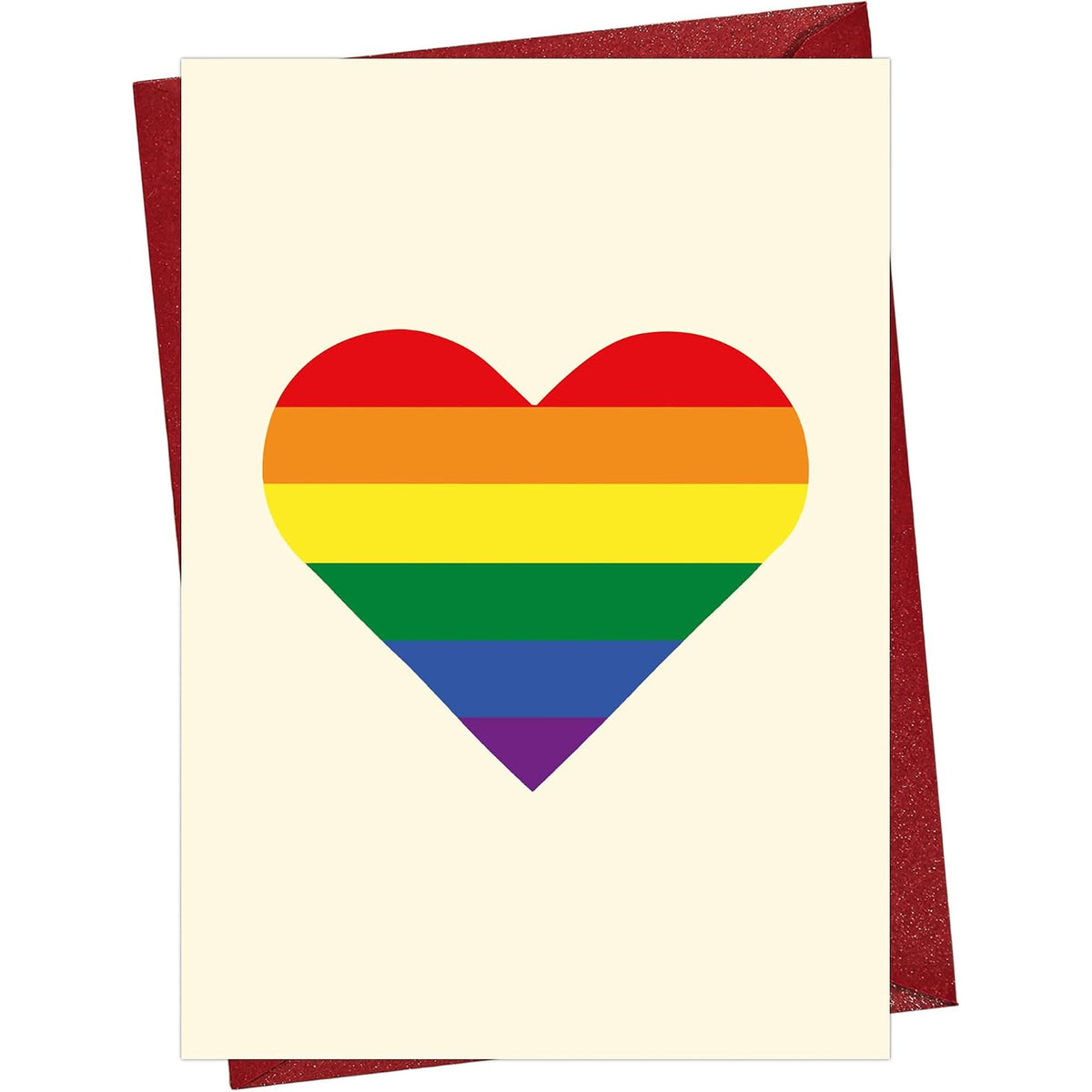 Rainbow Heart Pride Love Greeting Card — front cover and envelope