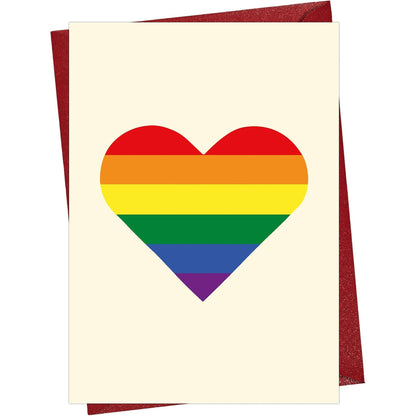 Rainbow Heart Pride Love Greeting Card — front cover and envelope