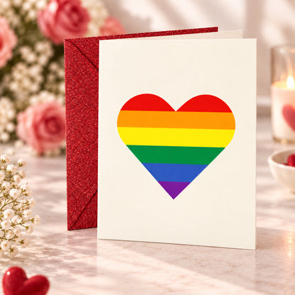 Rainbow Heart Pride Love Greeting Card — card in a gift setting