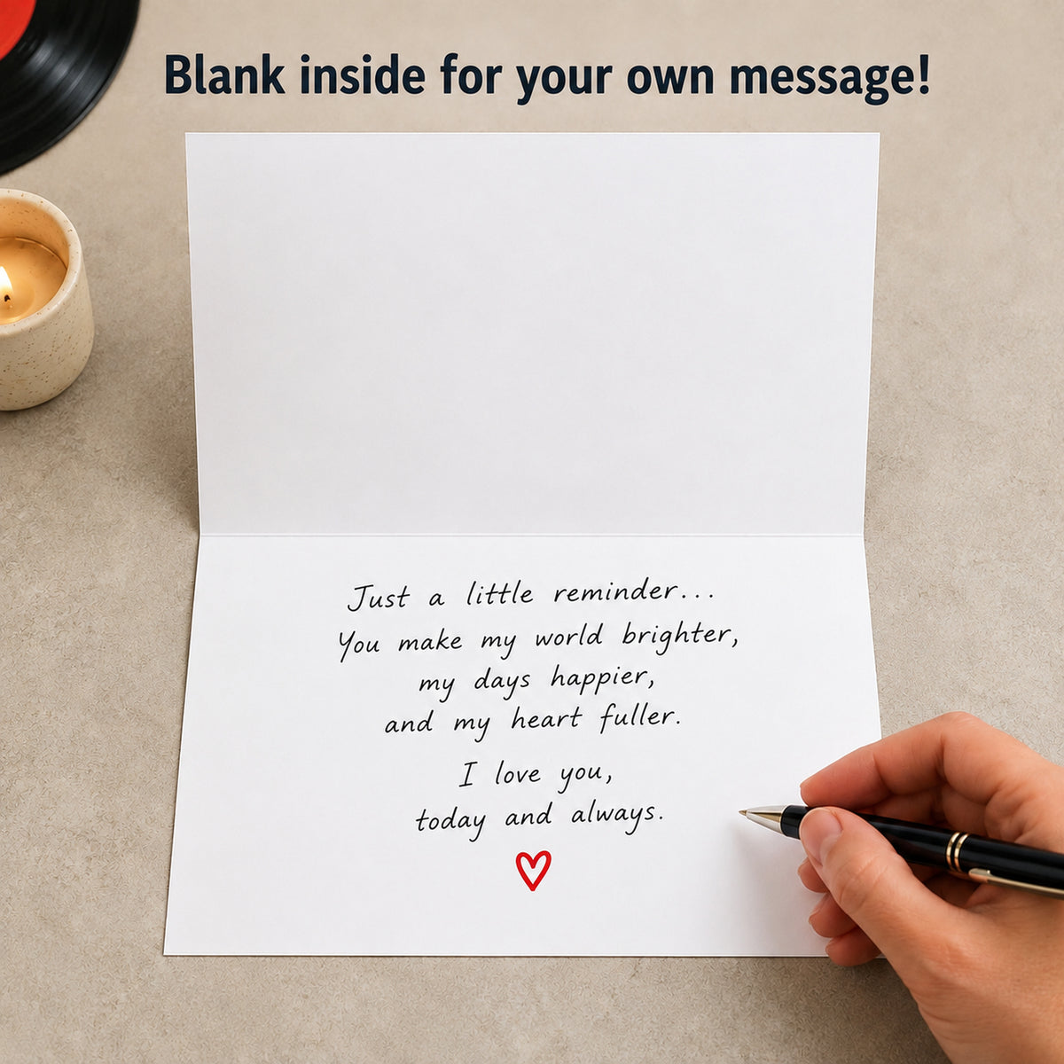 Funny I Love You Card with Red Envelope — card interior and message example