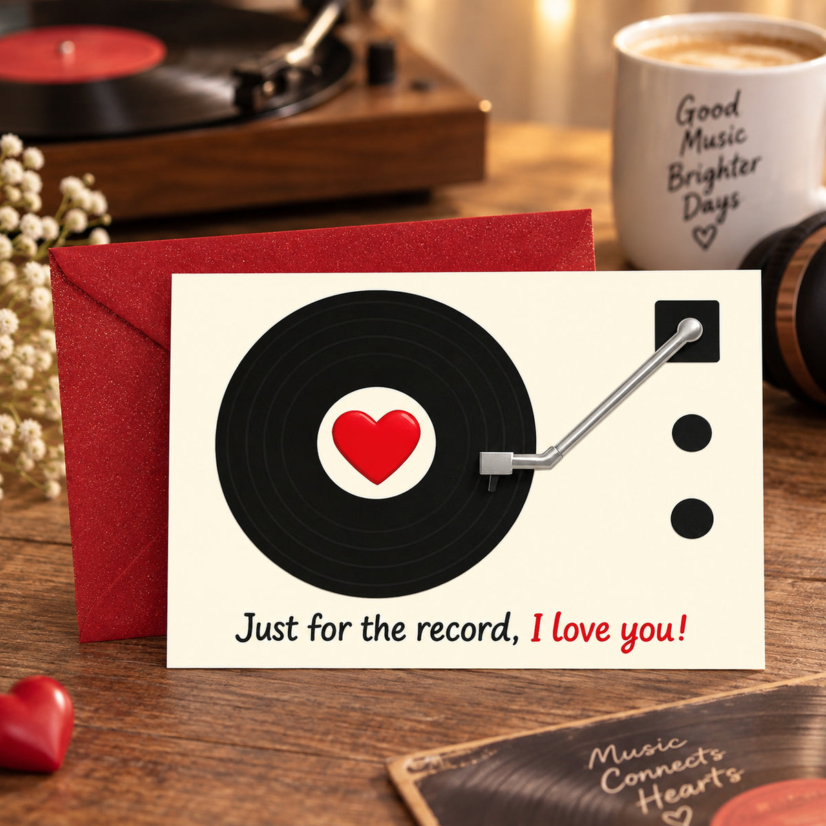Funny I Love You Card with Red Envelope — card in a gift setting