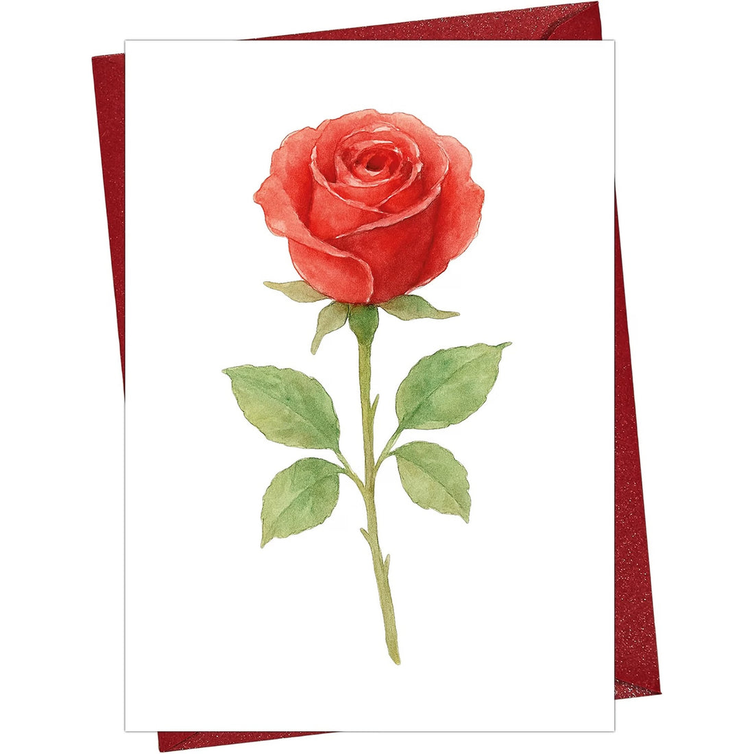 Red Rose Greeting Card Blank Inside — front cover and envelope