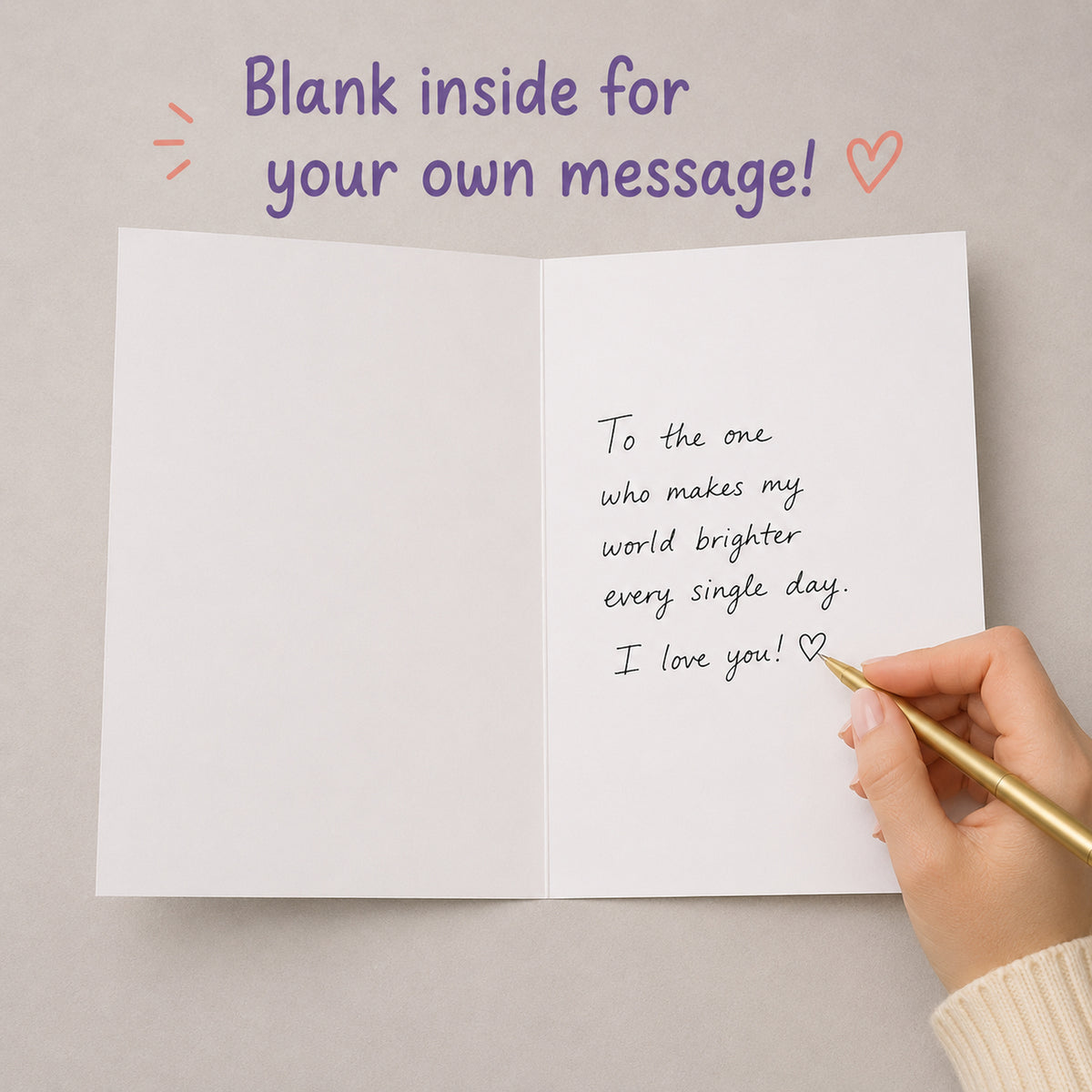 Sending Love To You Pastel Heart Greeting Card — interior with handwritten message example