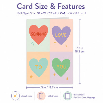 Sending Love To You Pastel Heart Greeting Card — card dimensions and features