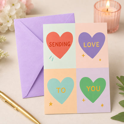 Sending Love To You Pastel Heart Greeting Card — card in a gift setting