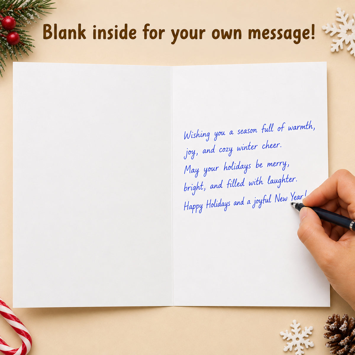 Snowman Christmas Card with Red Envelope — card interior and message example