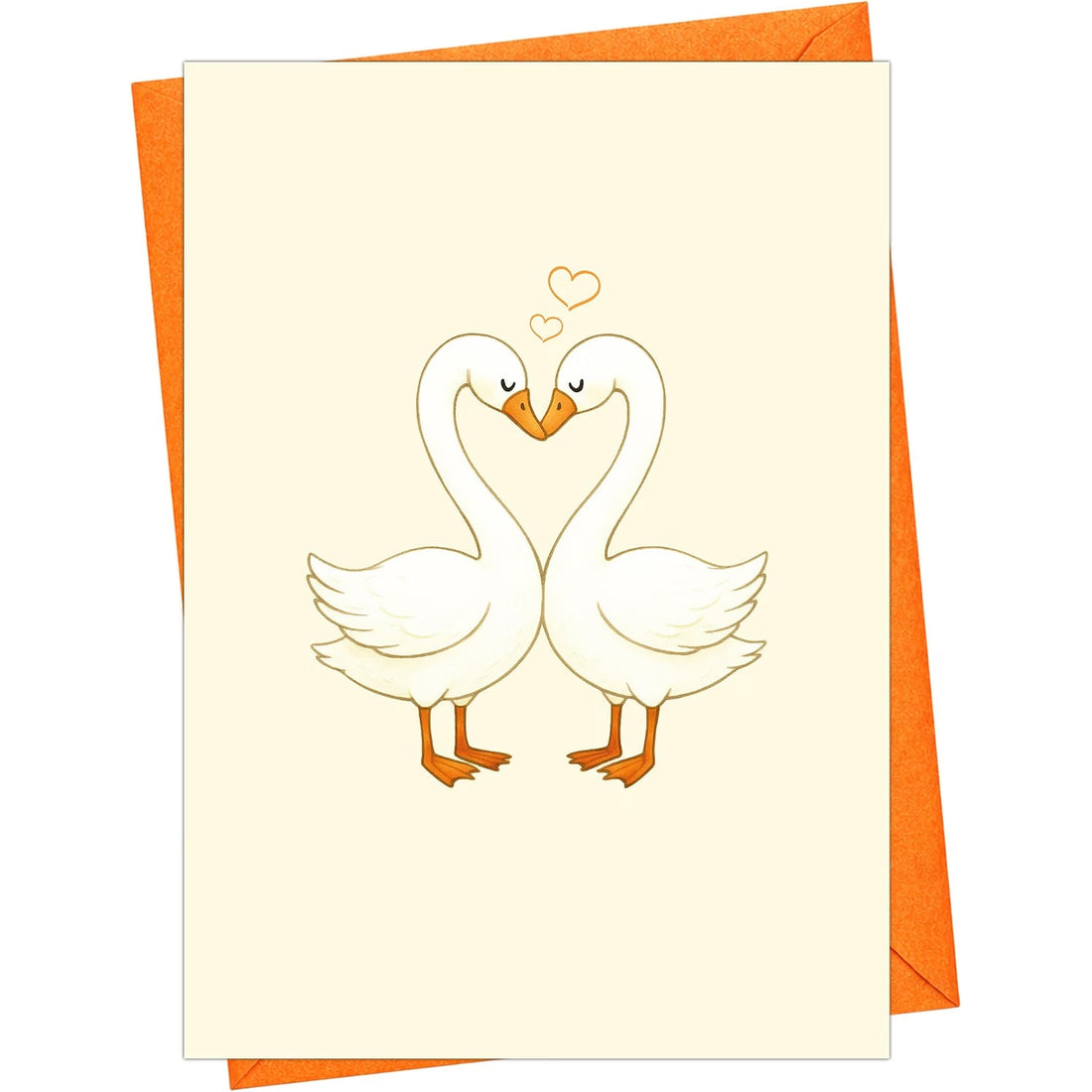Swan Love Card with Orange Envelope — front cover and envelope