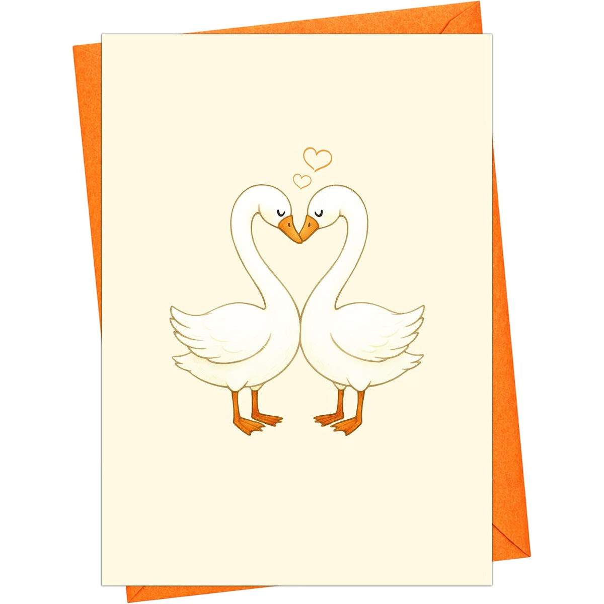 Swan Love Card with Orange Envelope — front cover and envelope
