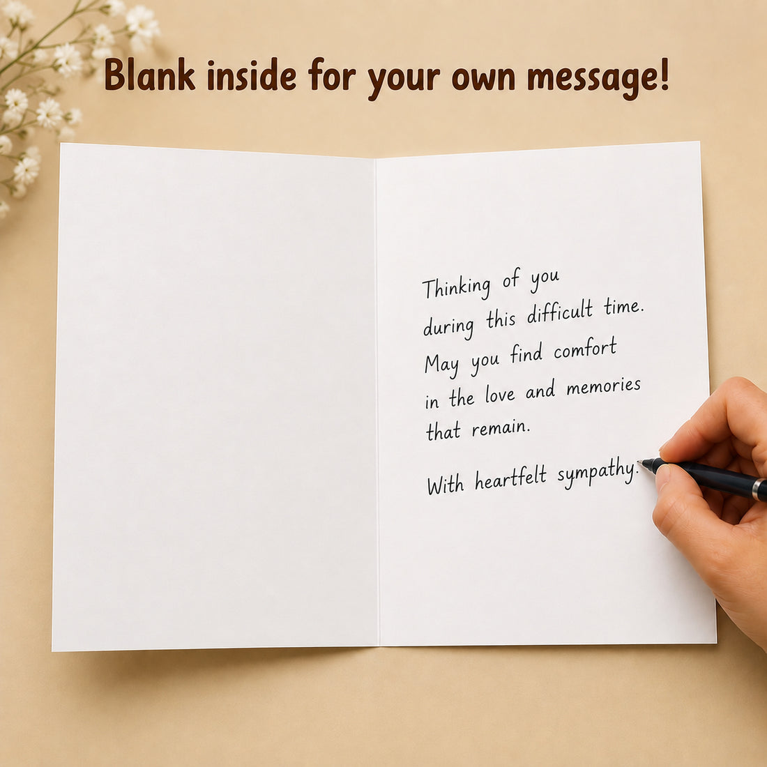 Thinking of You Greeting Card with Kraft Envelope — card interior and message example