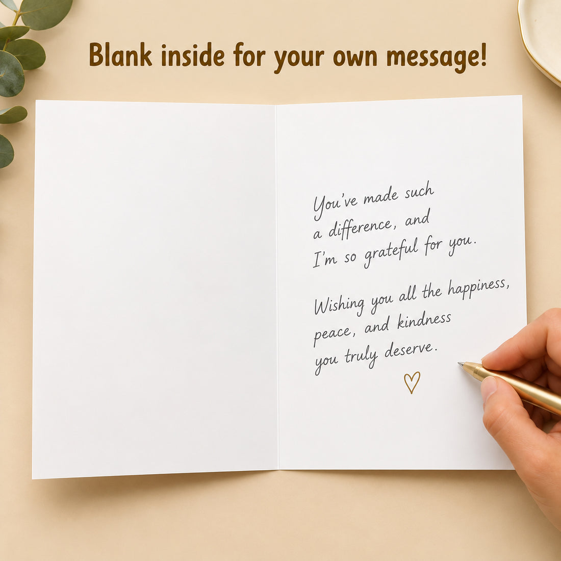 Thank You Card with Kraft Envelope - Blank Inside — card interior and message example