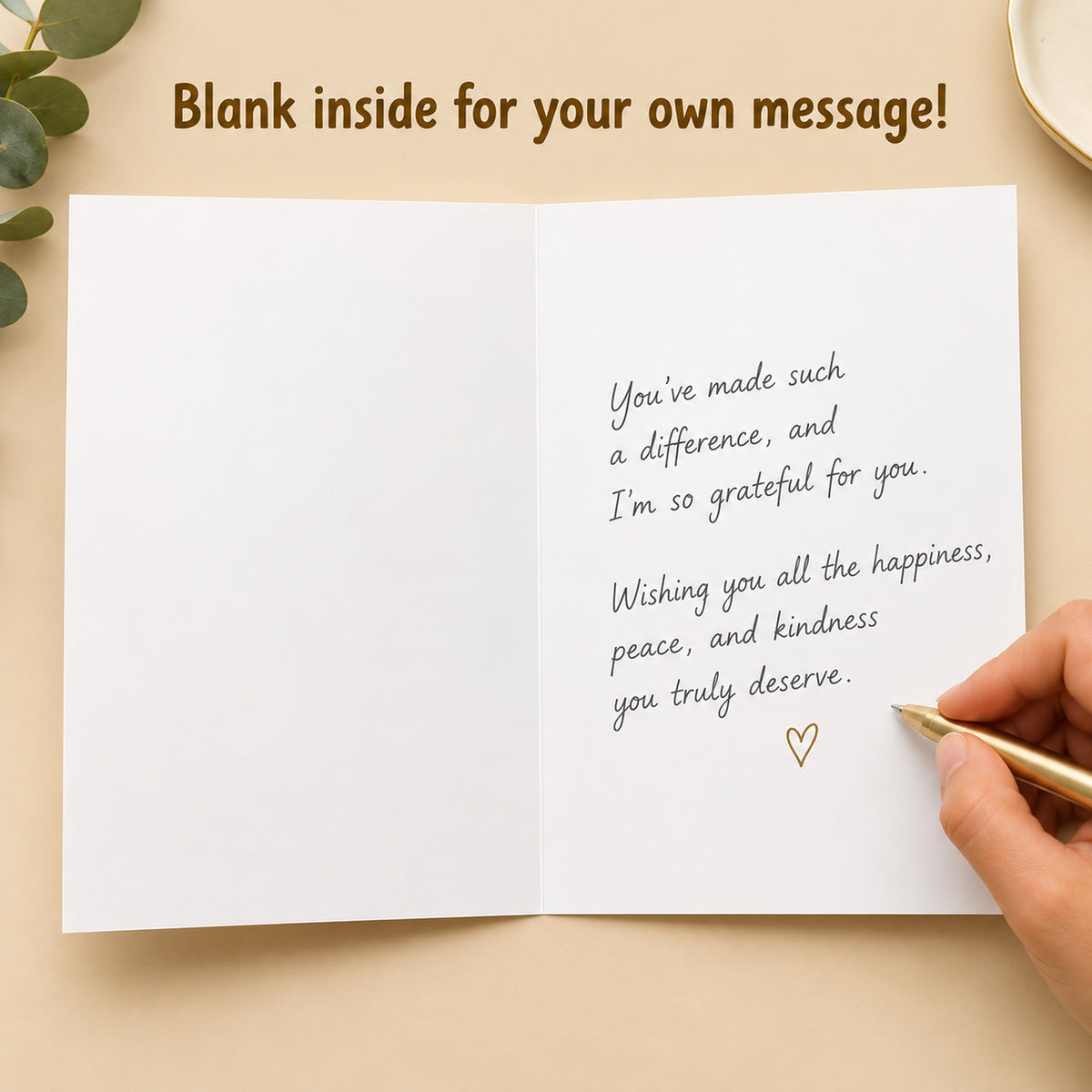 Thank You Card with Kraft Envelope - Blank Inside — card interior and message example