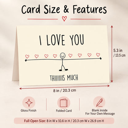 Funny I Love You Card with Red Envelope — card dimensions and features