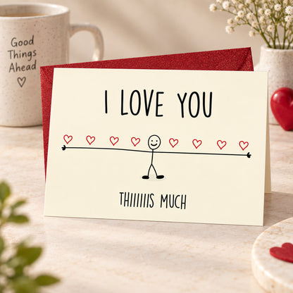 Funny I Love You Card with Red Envelope — card in a gift setting